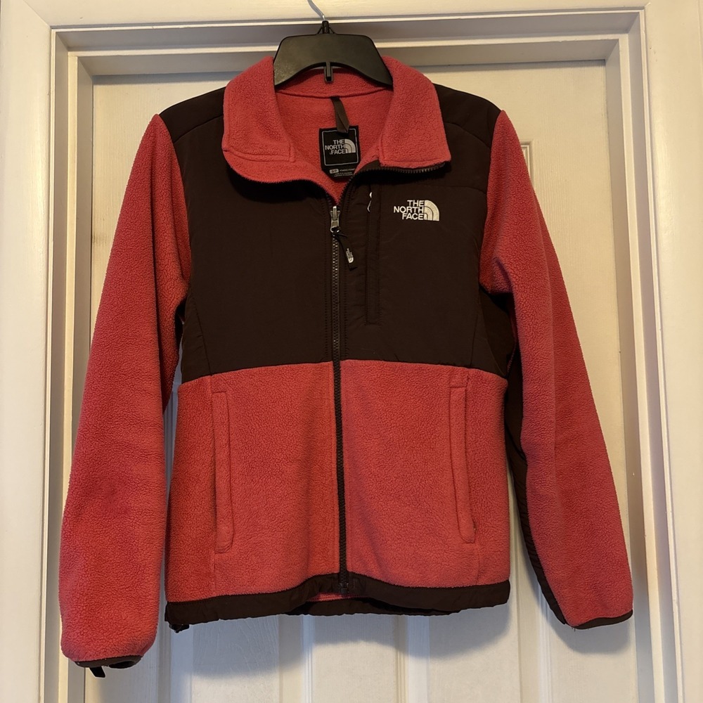 North Face Jacket Womens Small Pink Brown Fleece Full Zip Pockets Outdoor Casual